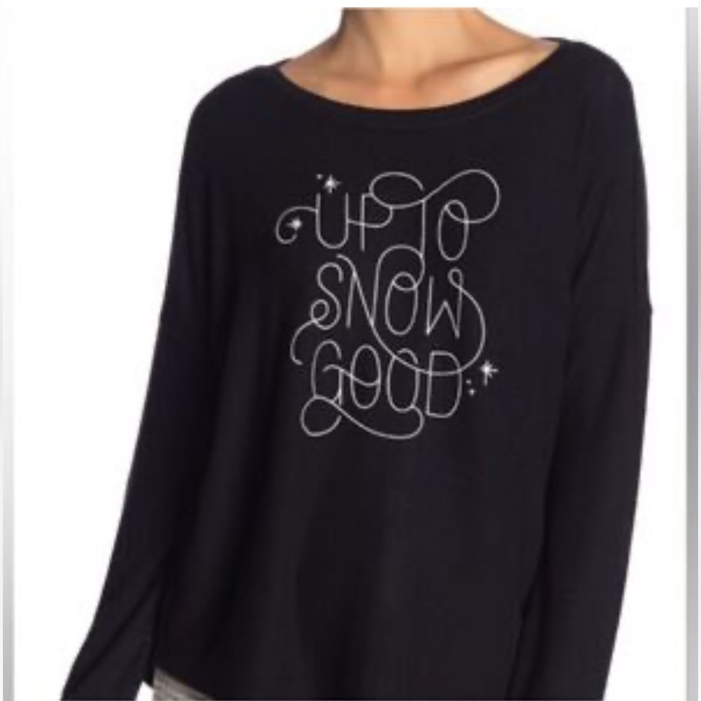 Free Press “Up to Snow Good” Black Long Sleeve Graphic Top – Size XL